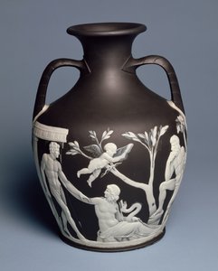 Portland Maljakko, jonka omistaa Erasmus Darwin, kopio alkuperäisestä British Museumissa, Etruriassa, n. 1789-1790 (musta jaspis levitetyllä valkoisella jaspisella)